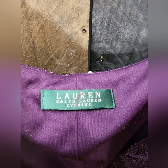 Lauren Ralph Lauren Evening Gown Dress Lace Sequin Plum Purple - Picture 6 of 9